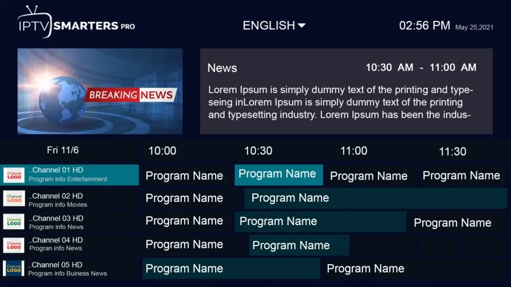 Electronic programme guide with scheduled channel listings