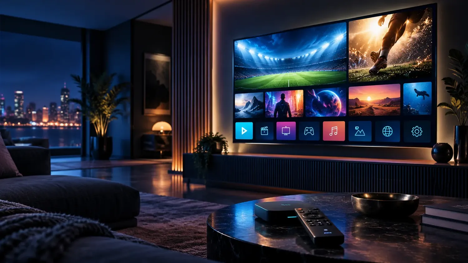 Living room television displaying a streaming catalogue