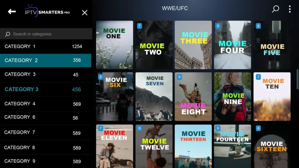 Illustrative movie catalogue interface viewed on a television